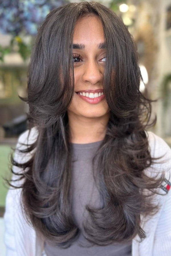 Long Dark Brown Butterfly With Highlights — Classy Butterfly Haircut