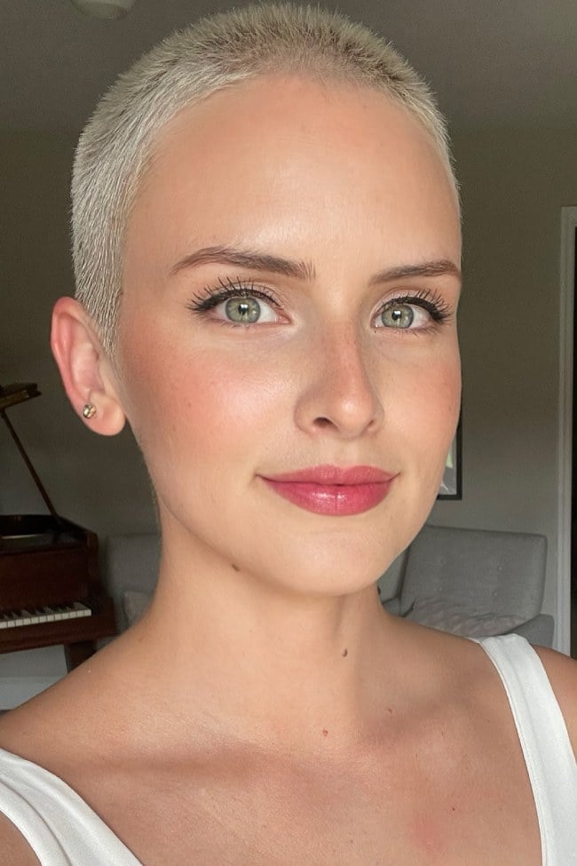 Platinum Buzz Cut With White Tank Top Platinum Buzz Cut With White Tank Top — Classy Buzz Cut