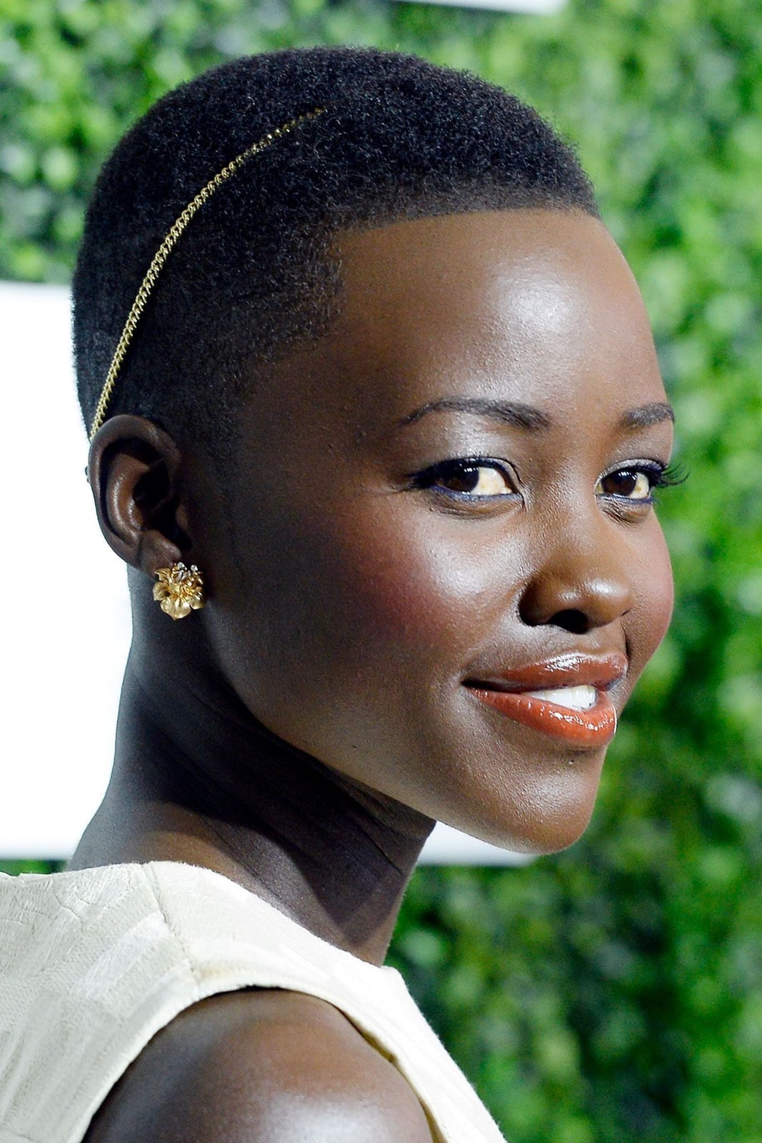 Buzz Cut With White Dress And Gold Accessory Buzz Cut With White Dress And Gold Accessory — Classy Buzz Cut
