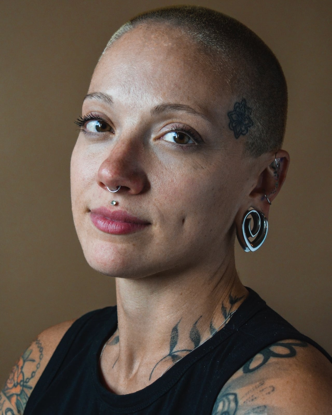 Buzz Cut With Ribbed Knit Tank And Hoop Earrings Buzz Cut With Ribbed Knit Tank And Hoop Earrings — Classy Buzz Cut