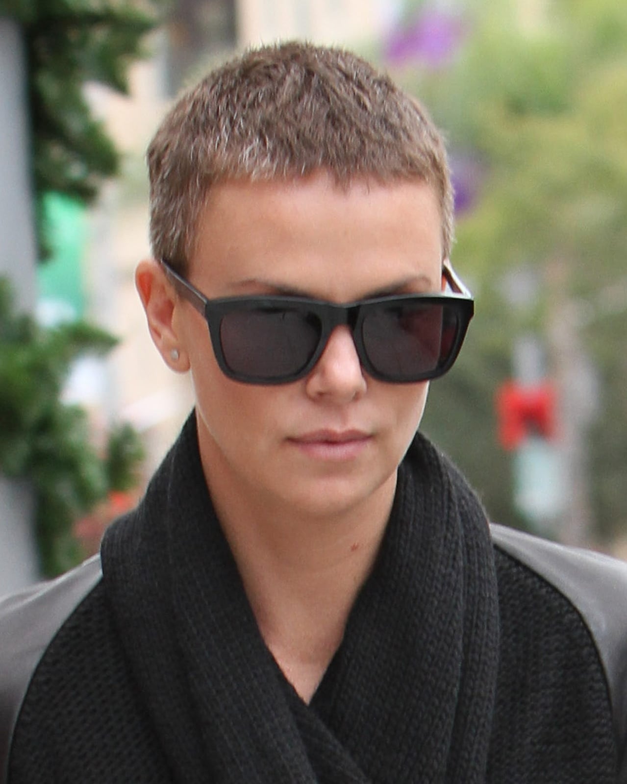 Buzz Cut With Black Knit Scarf And Leather Jacket Buzz Cut With Black Knit Scarf And Leather Jacket — Classy Buzz Cut