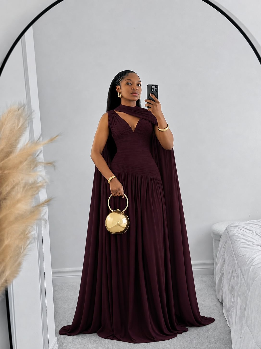 Deep Plum Gown With Flowing Cape Deep Plum Gown With Flowing Cape — Classy Cape Outfits