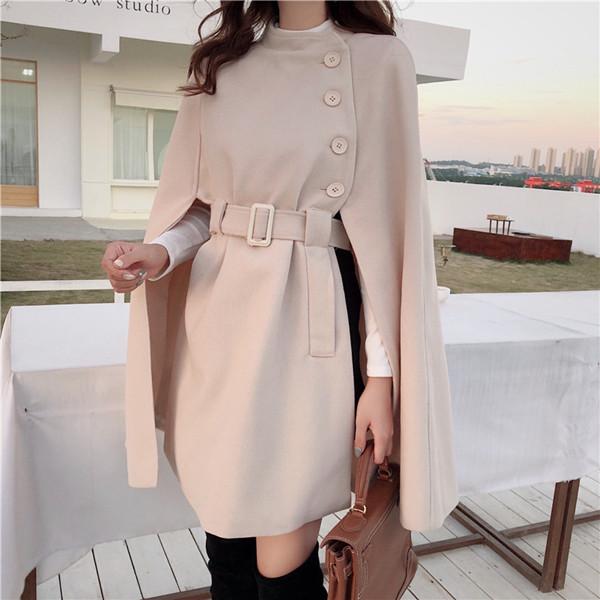 Cream Belted Cape Coat Over White Shirt and Jeans Cream Belted Cape Coat Over White Shirt and Jeans — Classy Cape Outfits