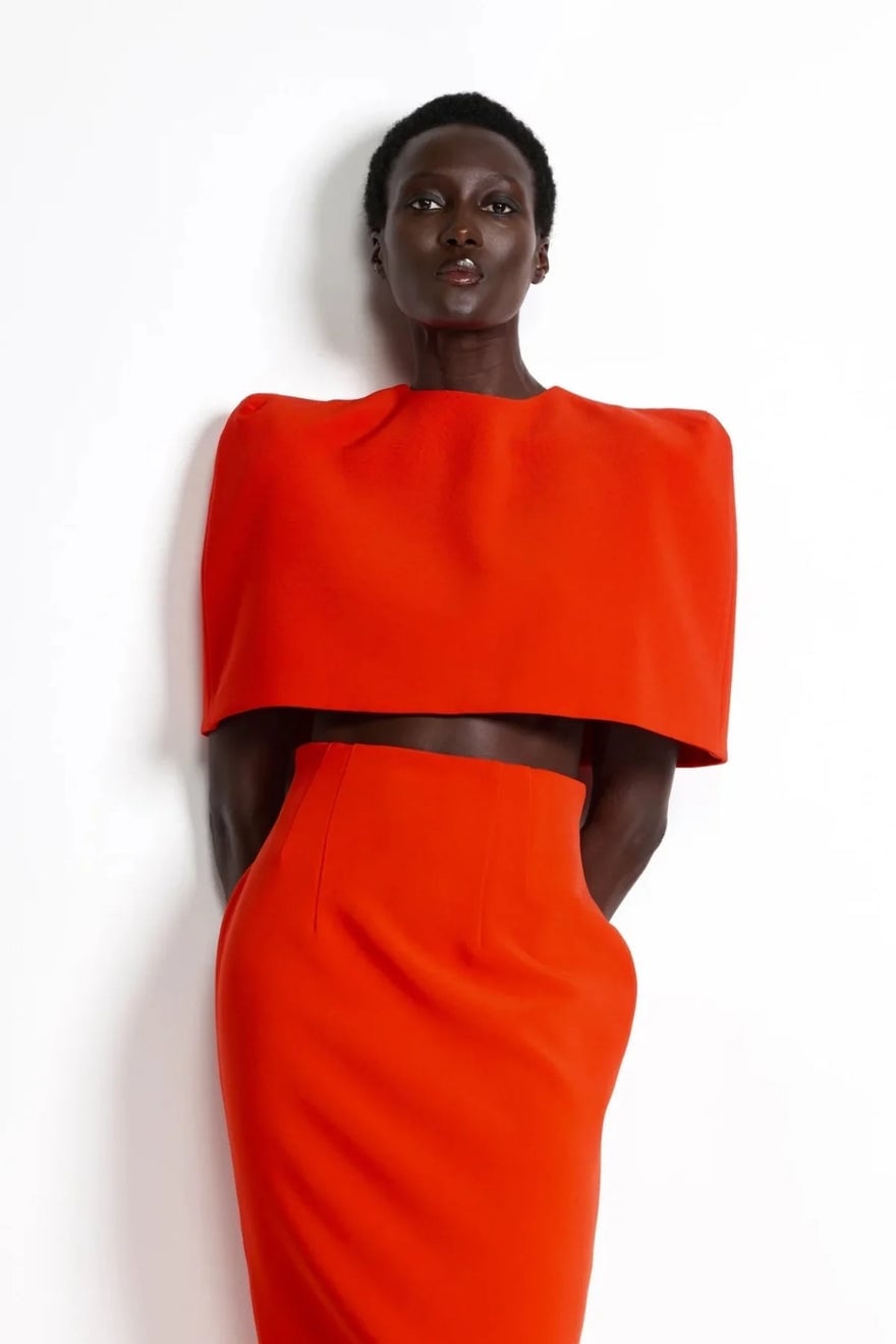 Vibrant Red Structured Cropped Cape Top Vibrant Red Structured Cropped Cape Top — Classy Cape Outfits