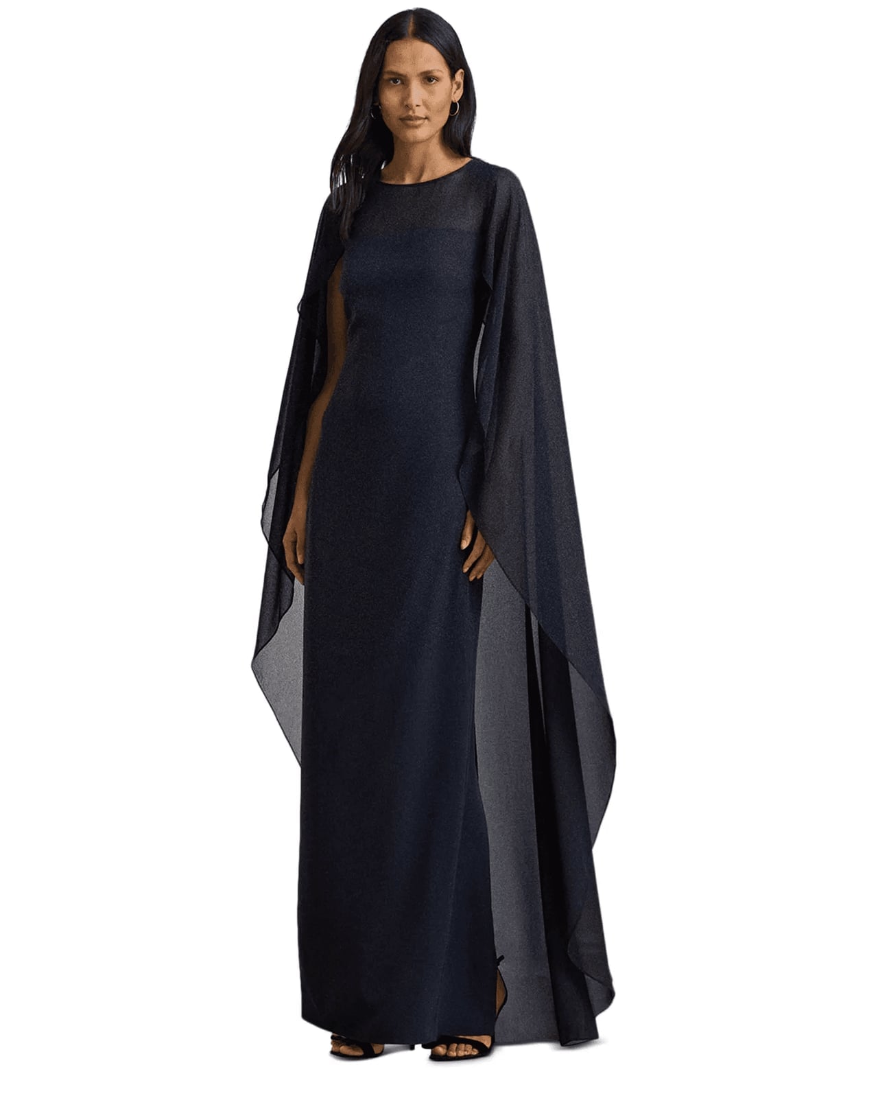 Elegant Black Gown With Sheer Dramatic Cape Elegant Black Gown With Sheer Dramatic Cape — Classy Cape Outfits