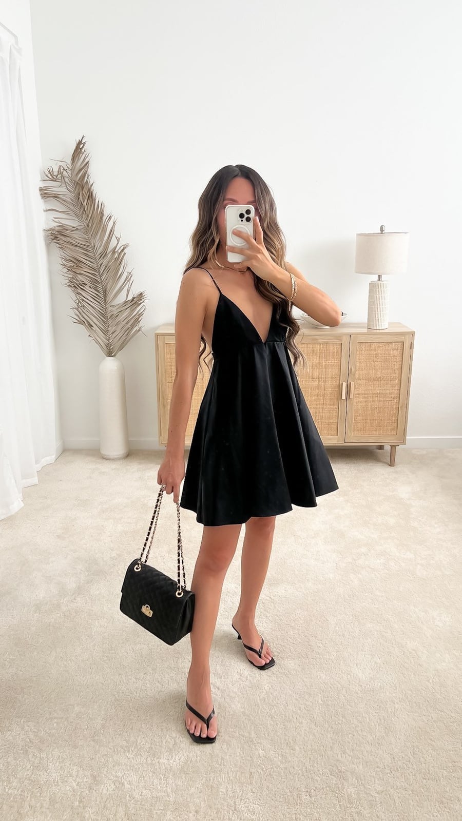Black Slip Dress with Plunging Neckline Black Slip Dress with Plunging Neckline — Classy Casual Date Night Outfit