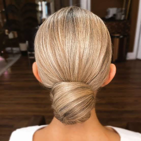 Neat Twisted Low Bun With Ash Blonde, Mid-Back Neat Twisted Low Bun With Ash Blonde, Mid-Back — Classy Casual Updo