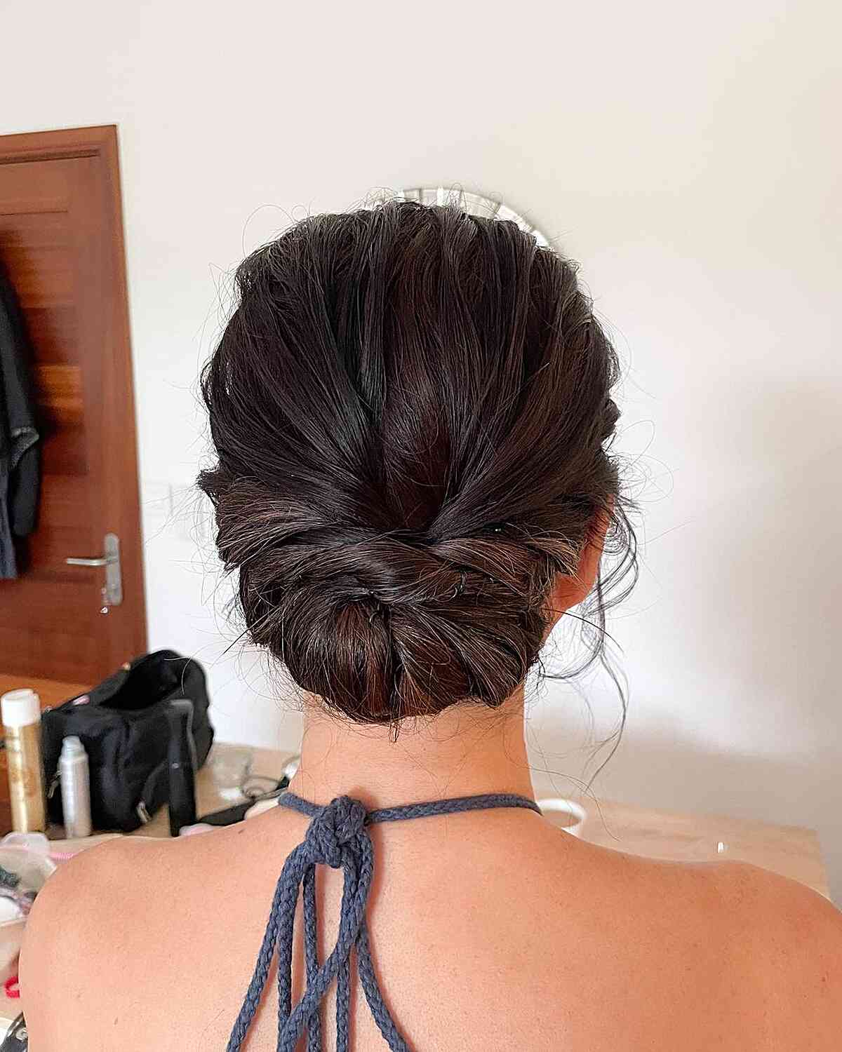 Elegant Updo With Soft Waves And Dark Brown and Face-Framing Pieces Elegant Updo With Soft Waves And Dark Brown and Face-Framing Pieces — Classy Casual Updo