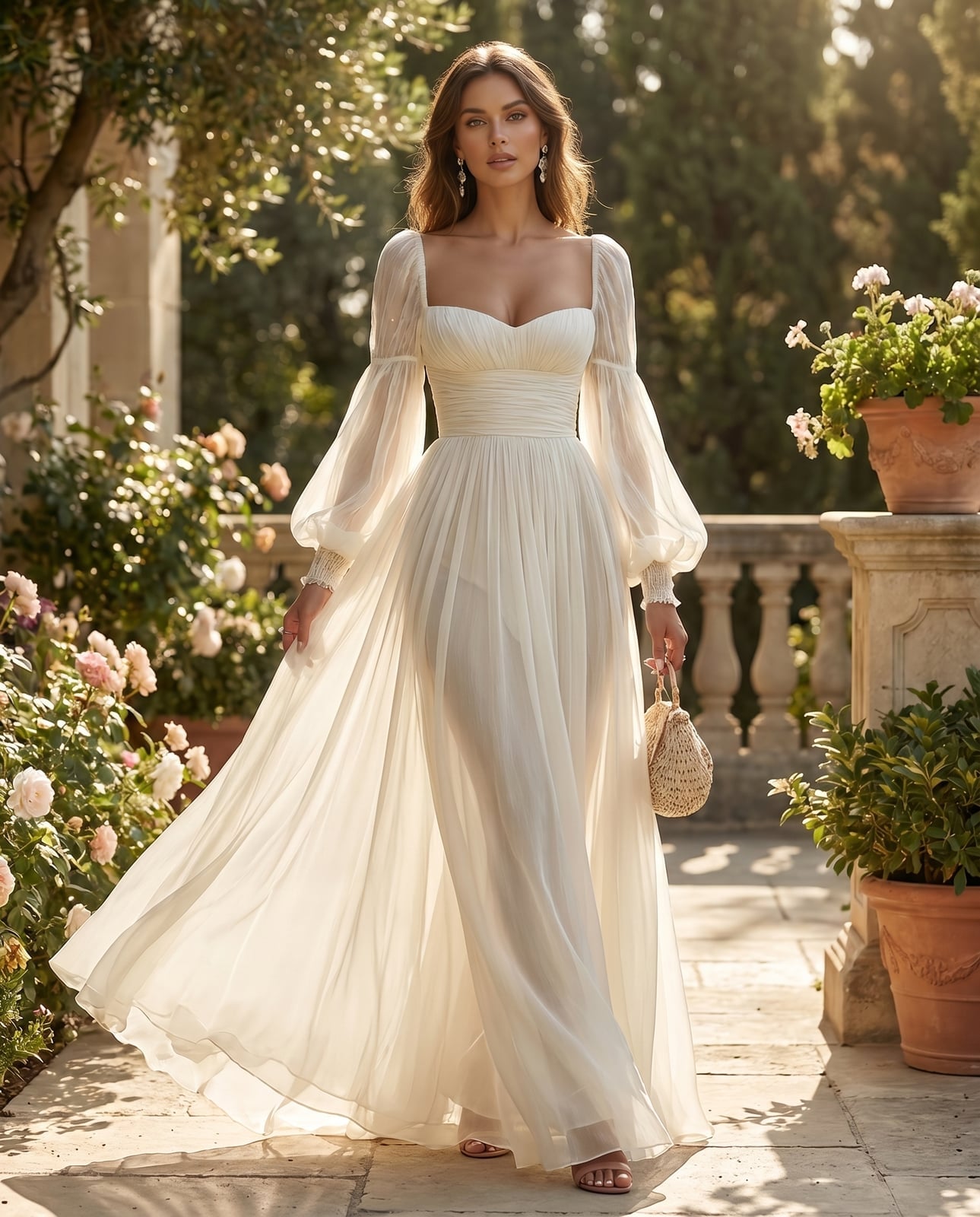 Elegant Chiffon | Long Sleeve Maxi Dress with Square Neckline | Flowy – Pupir