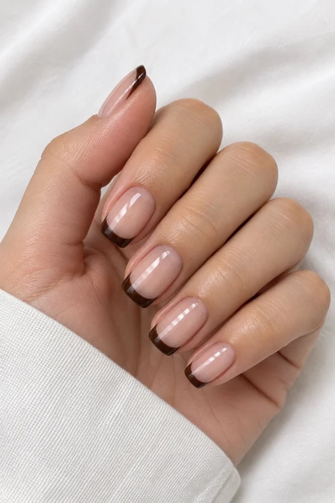 Short Square Nails with Dark Brown French Tips Short Square Nails with Dark Brown French Tips — Classy Chocolate Nails