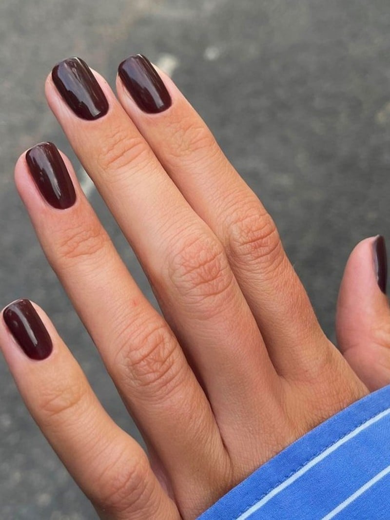 Medium Square Deep Chocolate Brown Glossy Nails, Close-Up Take Medium Square Deep Chocolate Brown Glossy Nails, Close-Up Take — Classy Chocolate Nails