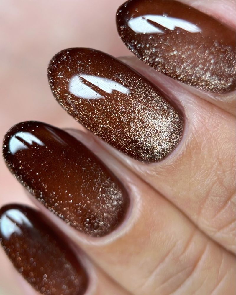 Deep Brown Cat-Eye Medium Oval Nails Deep Brown Cat-Eye Medium Oval Nails — Classy Chocolate Nails