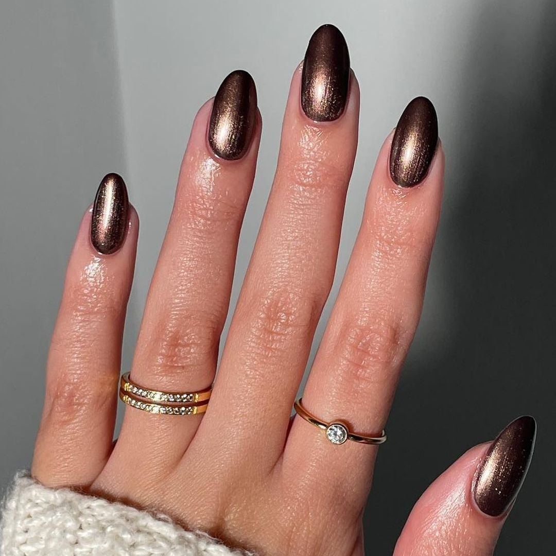 Deep Metallic Shimmer Medium Oval Nails Deep Metallic Shimmer Medium Oval Nails — Classy Chocolate Nails