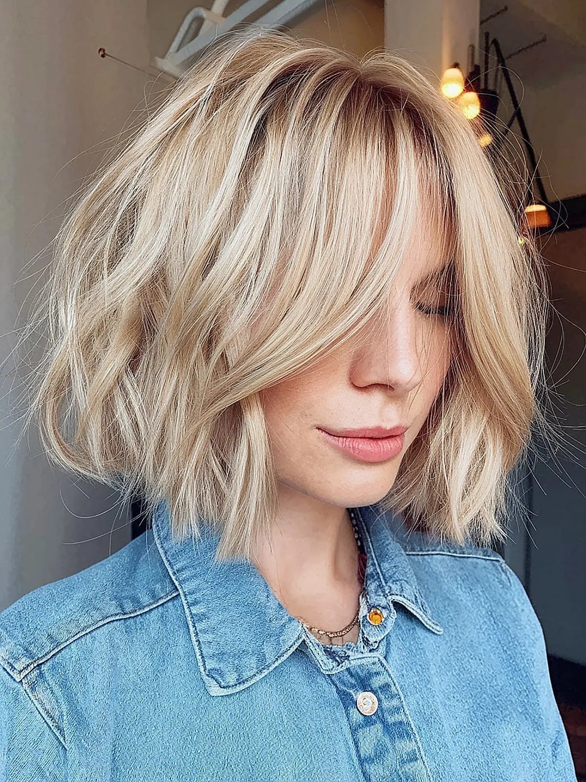 Ash Blonde Bob With Full Curtain Bangs Ash Blonde Bob With Full Curtain Bangs — Classy Choppy Layers