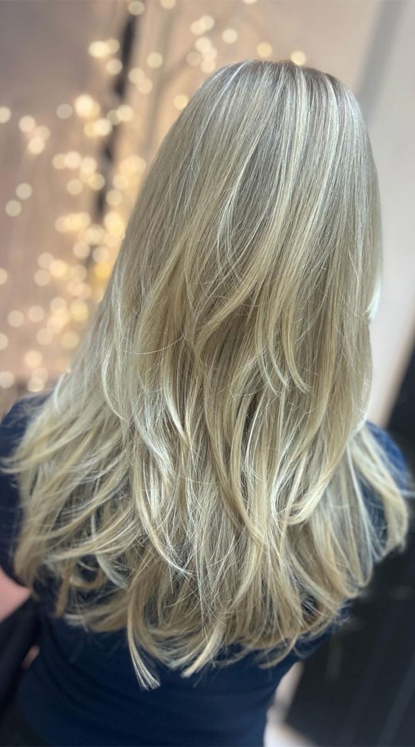 Mid-Back Length With Long Layers and Ash Blonde Mid-Back Length With Long Layers and Ash Blonde — Classy Choppy Layers