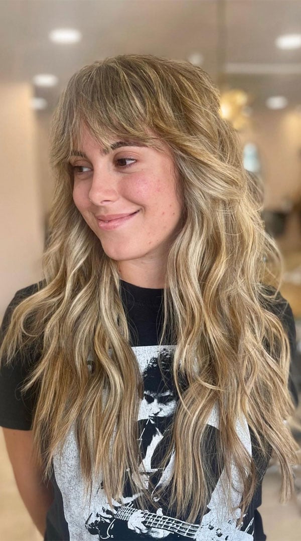 Mid-Back Layers With Curtain Bangs and Balayage Mid-Back Layers With Curtain Bangs and Balayage — Classy Choppy Layers