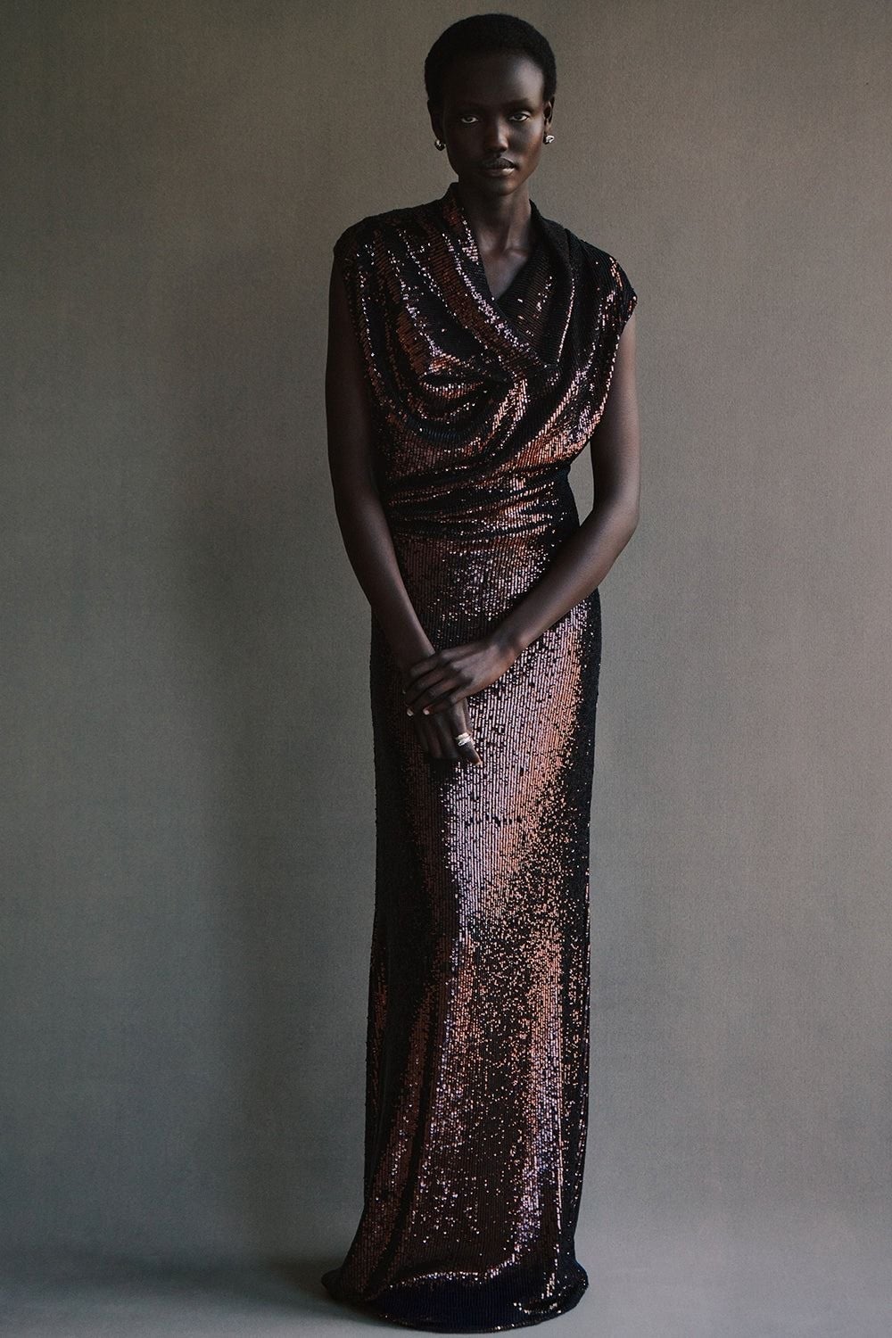 Bronze and Black Sequined Column Maxi Dress Bronze and Black Sequined Column Maxi Dress — Classy Cocktail Dresses Wedding Guest