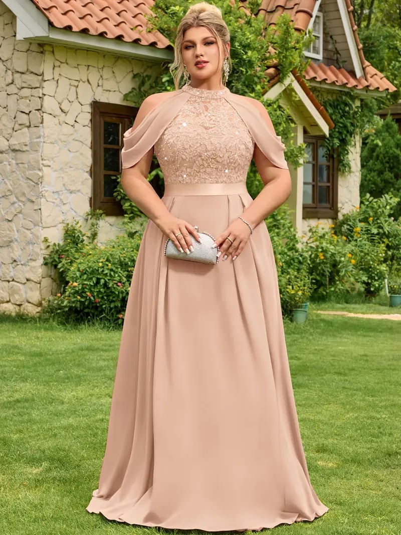 Blush Pink Formal Dress with Lace Bodice and Chiffon Skirt — Classy Cocktail Party Outfits