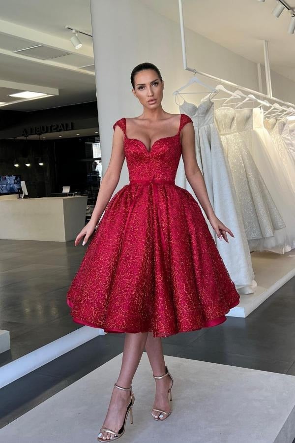 Burgundy Glitter A-Line Short Dress with Sweetheart Neckline — Classy Cocktail Party Outfits