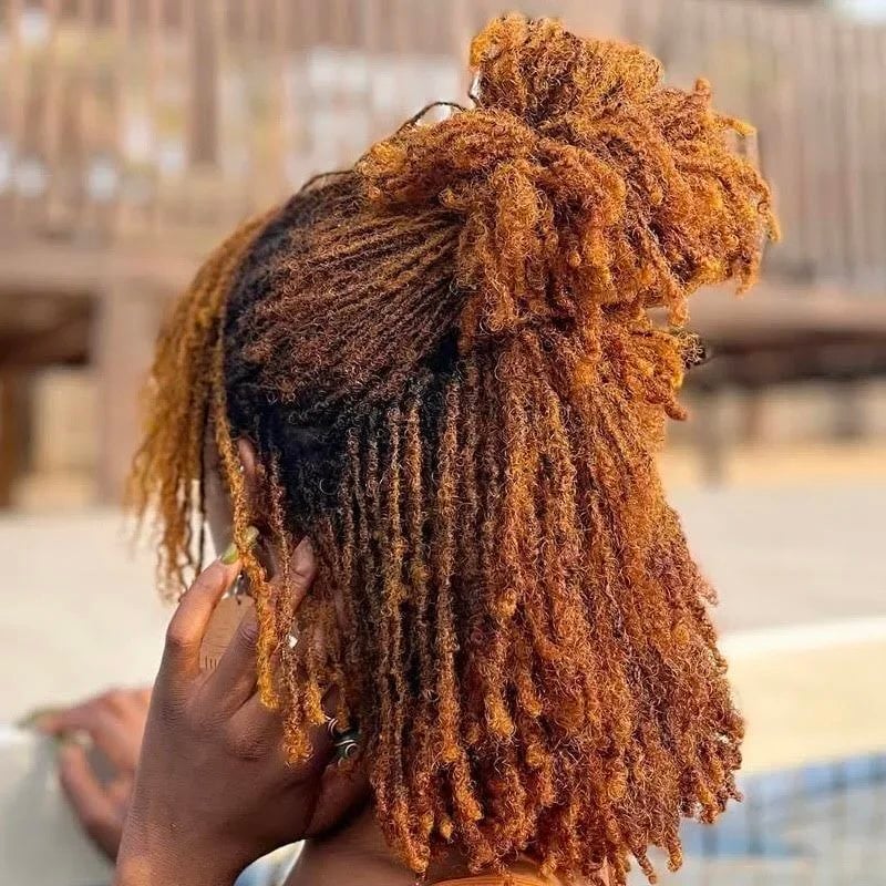 Vibrant Copper Orange Short Locs Updo Vibrant Copper Orange Short Locs Updo — Classy Color Locs