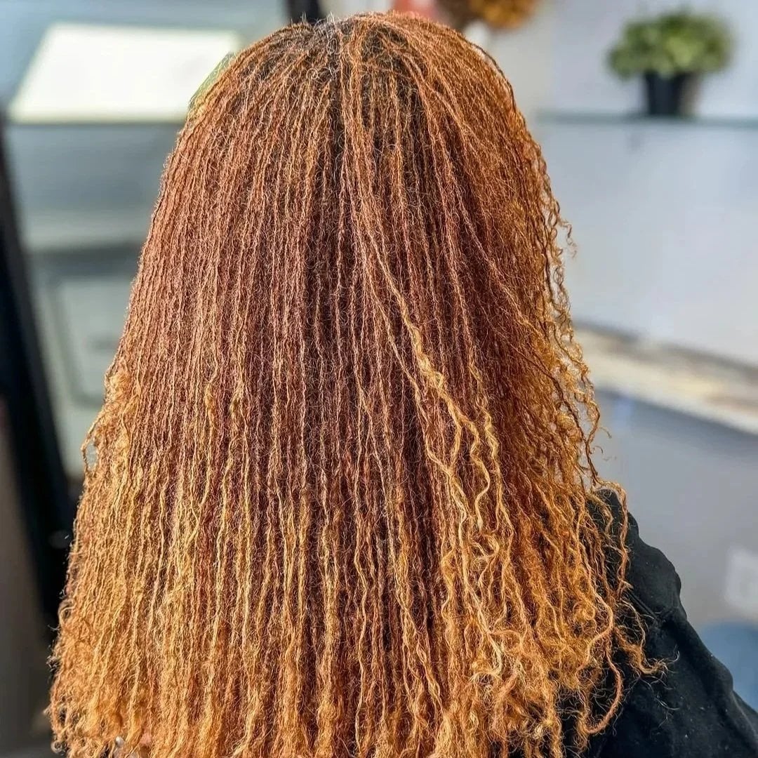 Vibrant Copper Microlocs With Blonde Highlights Vibrant Copper Microlocs With Blonde Highlights — Classy Color Locs