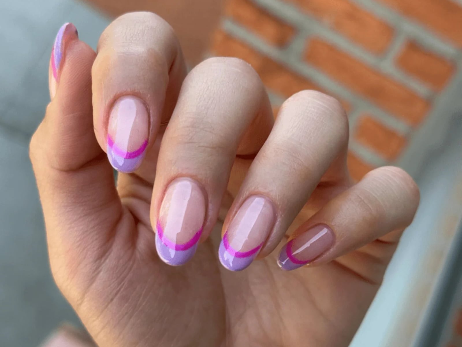 Lavender French Tip with Pink Outline Almond Nails Lavender French Tip with Pink Outline Almond Nails — Classy Colored French Tip Nails