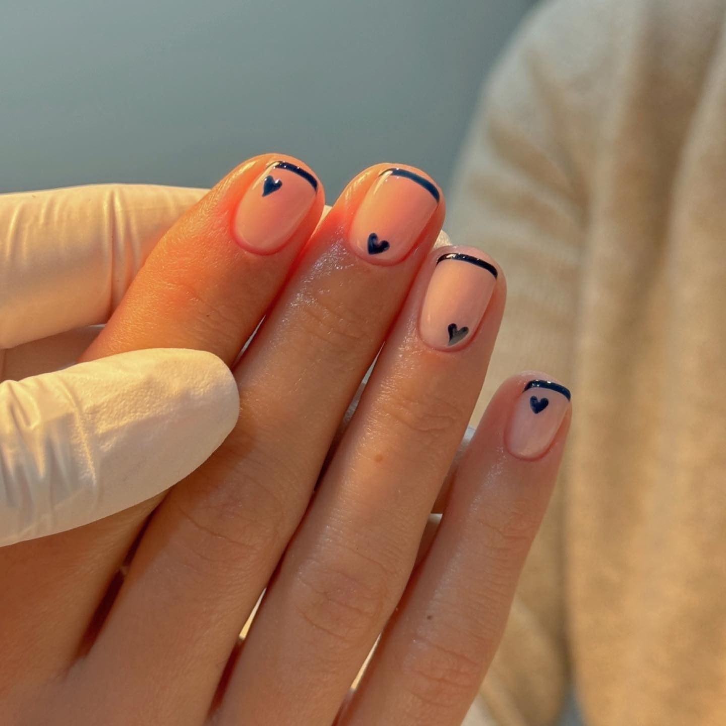 Dark Blue Heart and Line Short Square Nails Dark Blue Heart and Line Short Square Nails — Classy Colored French Tip Nails