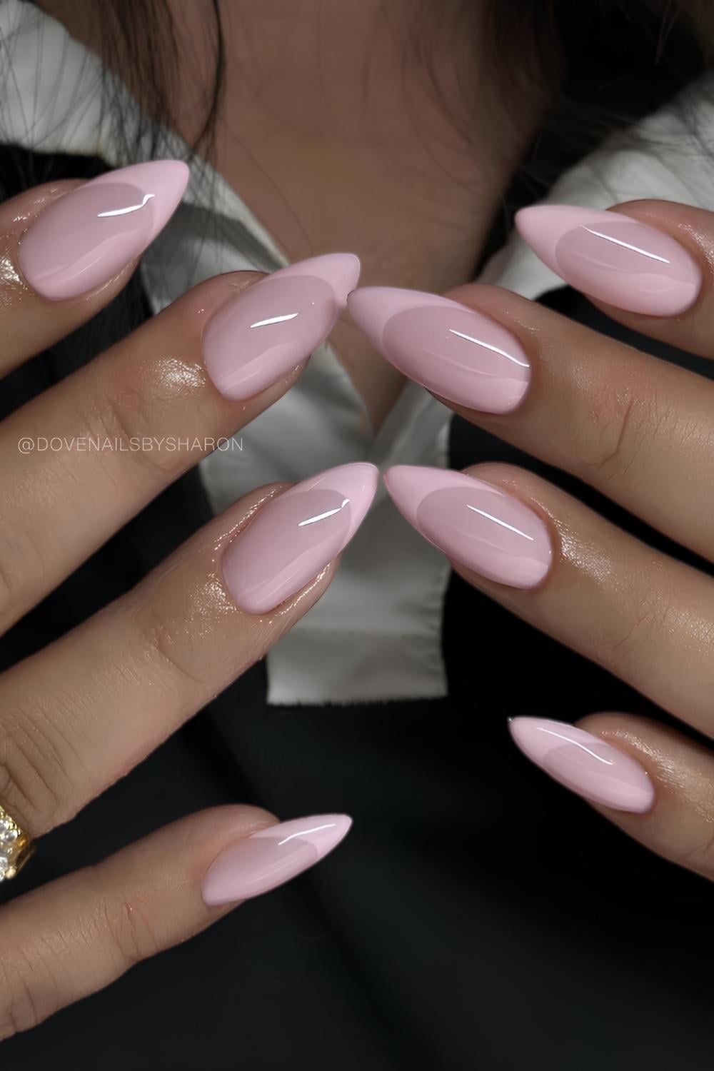 Soft Pink Thin French Tip Stiletto Nails Soft Pink Thin French Tip Stiletto Nails — Classy Colored French Tip Nails