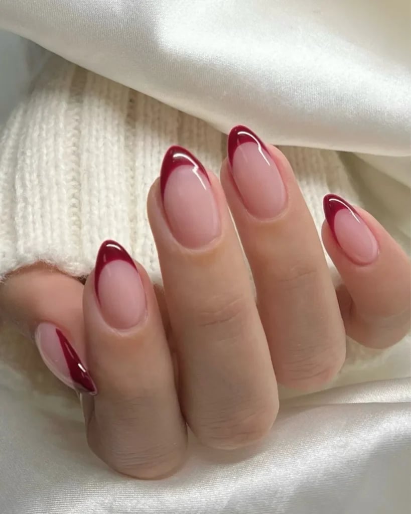 Sharp Deep Red French Tip Almond Nails Sharp Deep Red French Tip Almond Nails — Classy Colored French Tip Nails