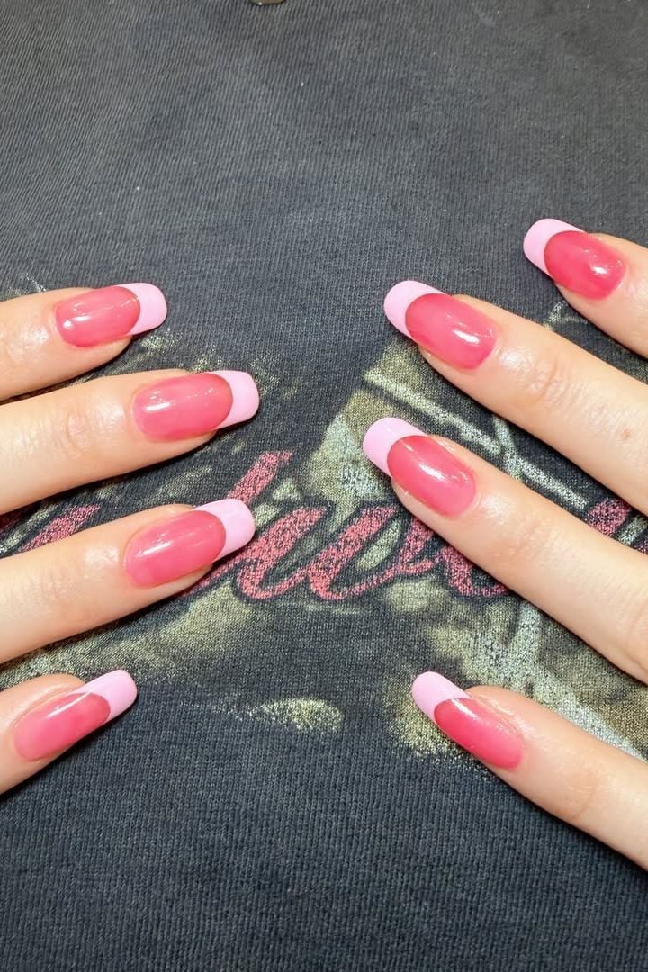 Vibrant Pink French Tip Oval Nails Vibrant Pink French Tip Oval Nails — Classy Colored French Tip Nails