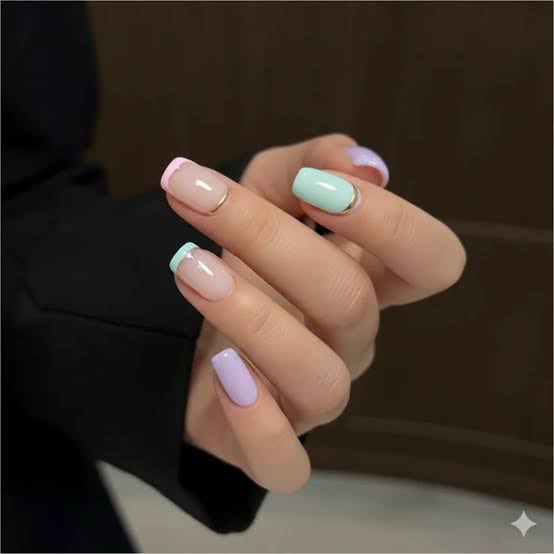 Pastel French Tip Short Square Nails Pastel French Tip Short Square Nails — Classy Colored French Tip Nails