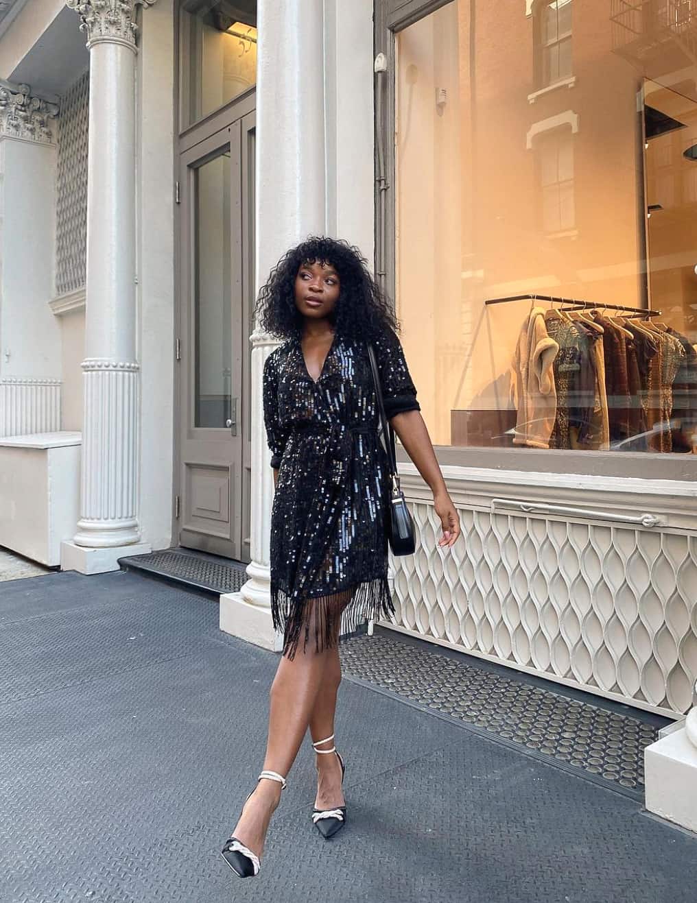 Black Sequined Mini Dress with Fringe Detailing — Classy Concert Dresses