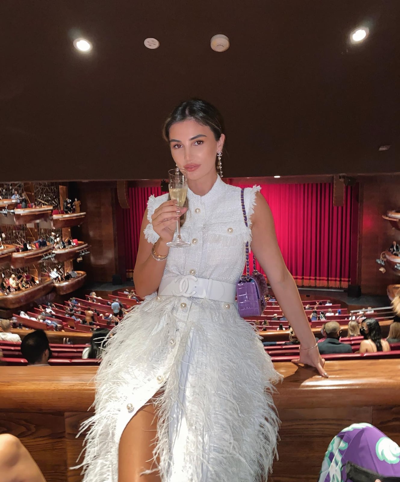 White Tweed A-line Dress with Feather Trim — Classy Concert Dresses