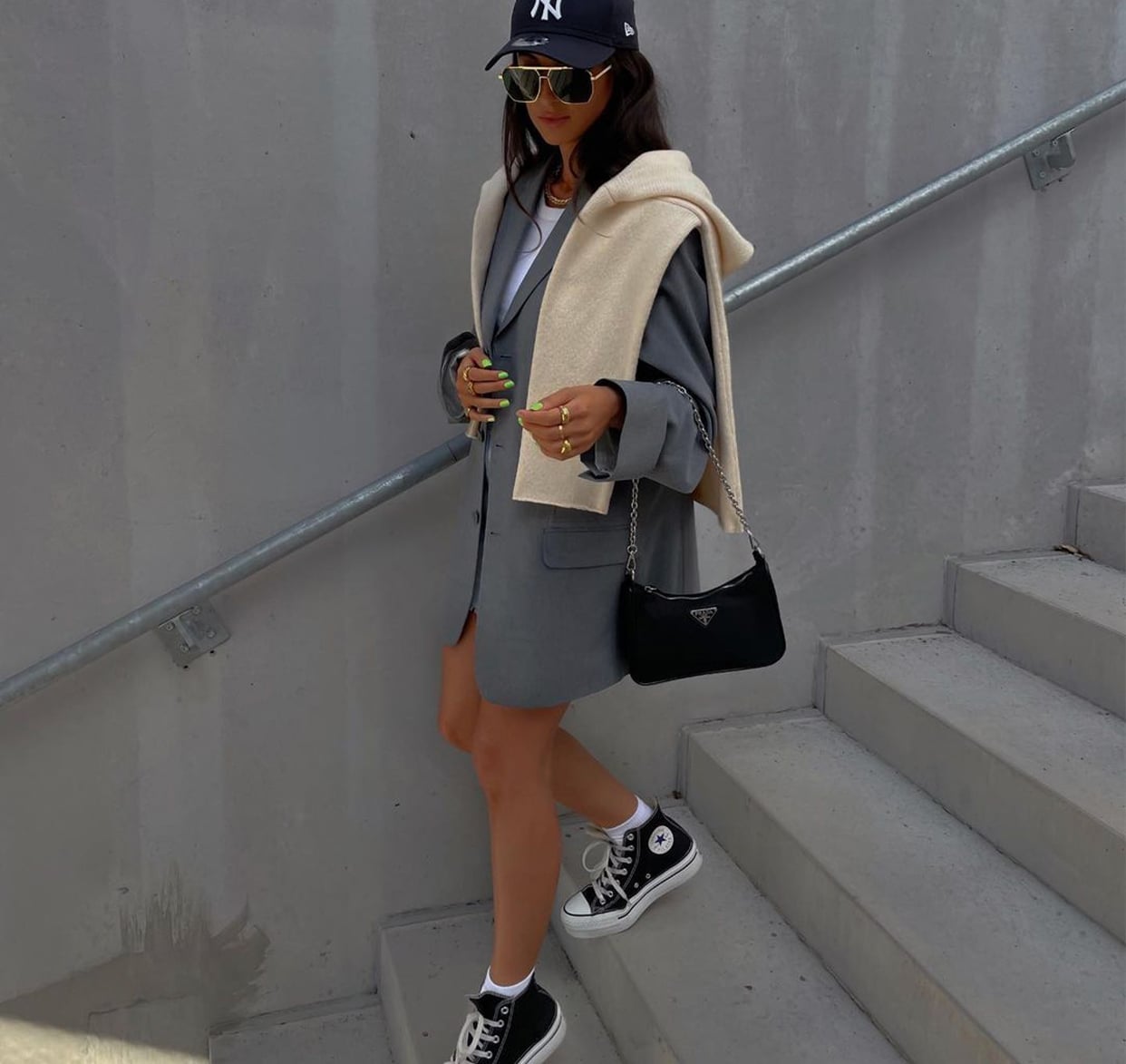 Oversized Blazer and Draped Sweater with Converse — Classy Converse Outfits Black