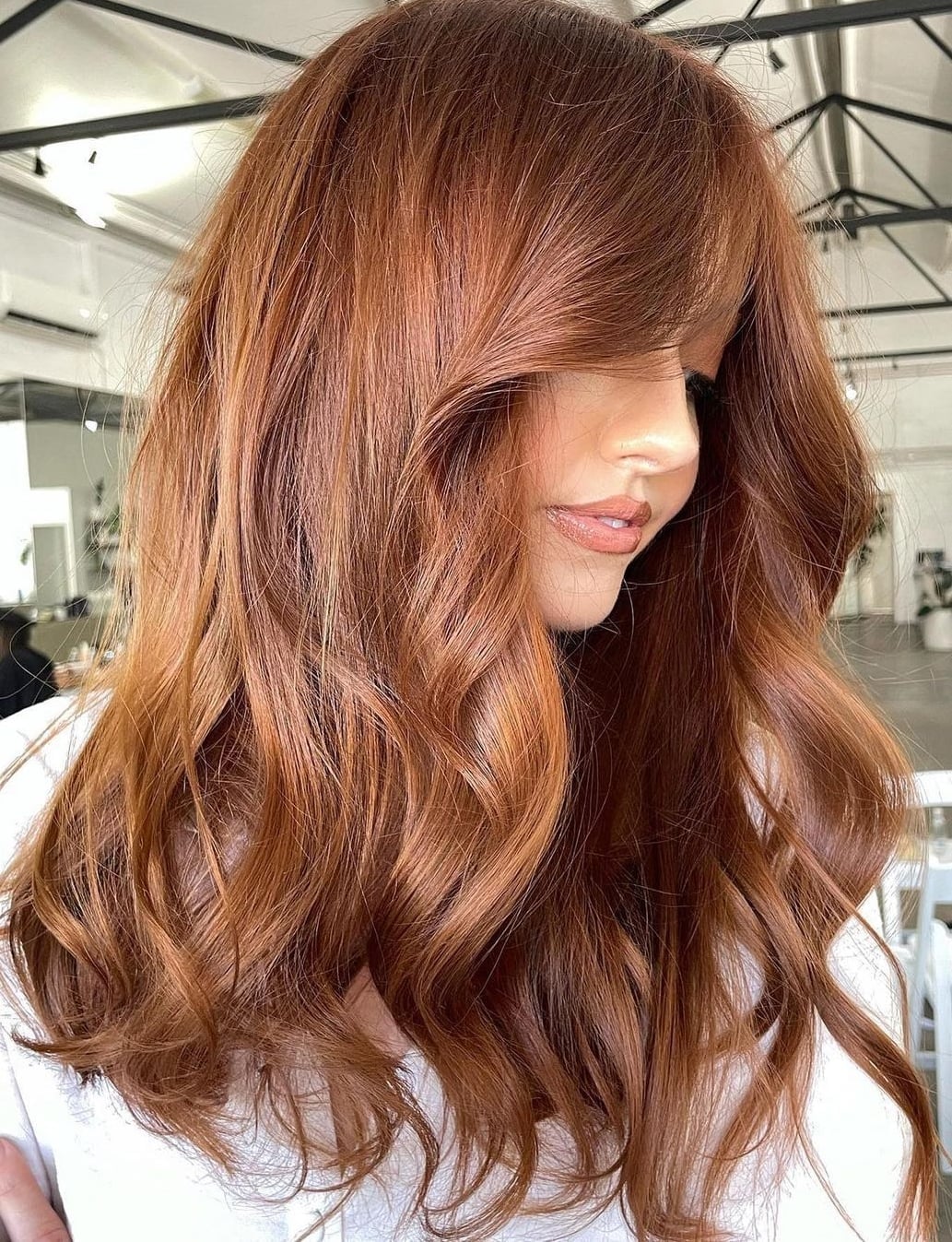 Mid-Back Waves With Glossy Rich Copper — Classy Copper Hair Color