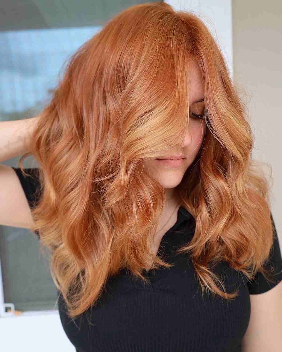 Mid-Back Waves With Rich Copper And Blonde Balayage — Classy Copper Hair Color