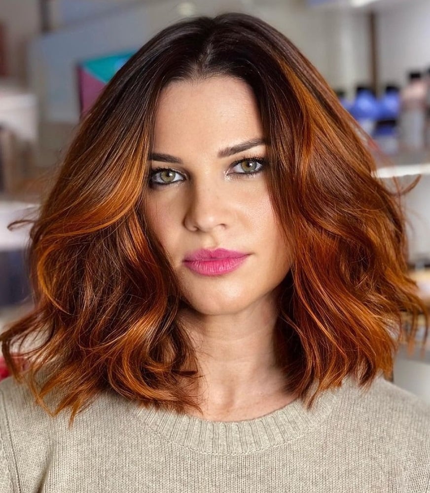 Dark Base Bob With Bright Copper Highlights — Classy Copper Hair Color
