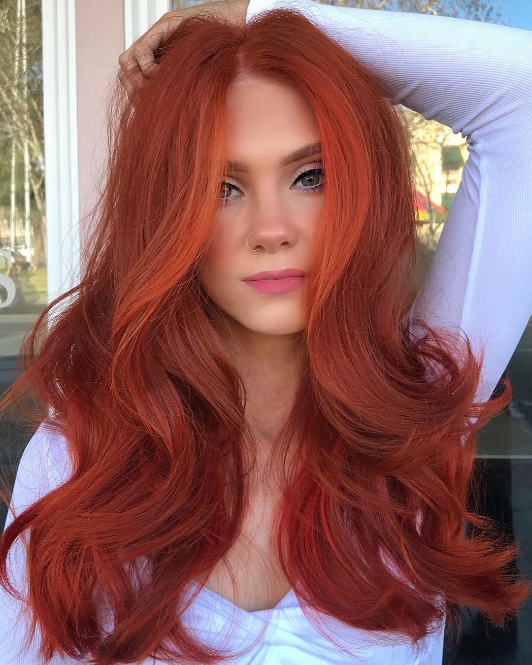 Long Waves In Intense Fiery Copper Red — Classy Copper Hair Color