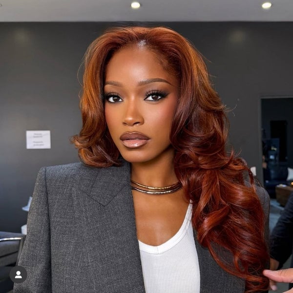Rich Copper Collarbone Layers With Middle Part — Classy Copper Hair on Black Women