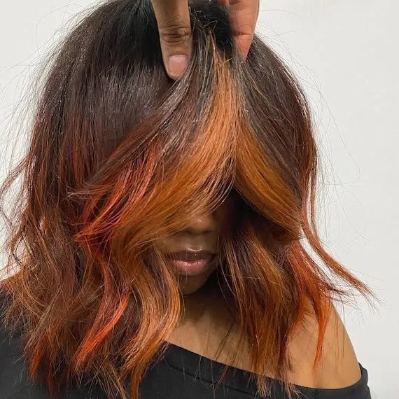 Dark Brown Lob With Copper Balayage — Classy Copper Hair on Black Women