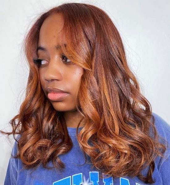 Copper Brown Collarbone Layers With Highlights — Classy Copper Hair on Black Women