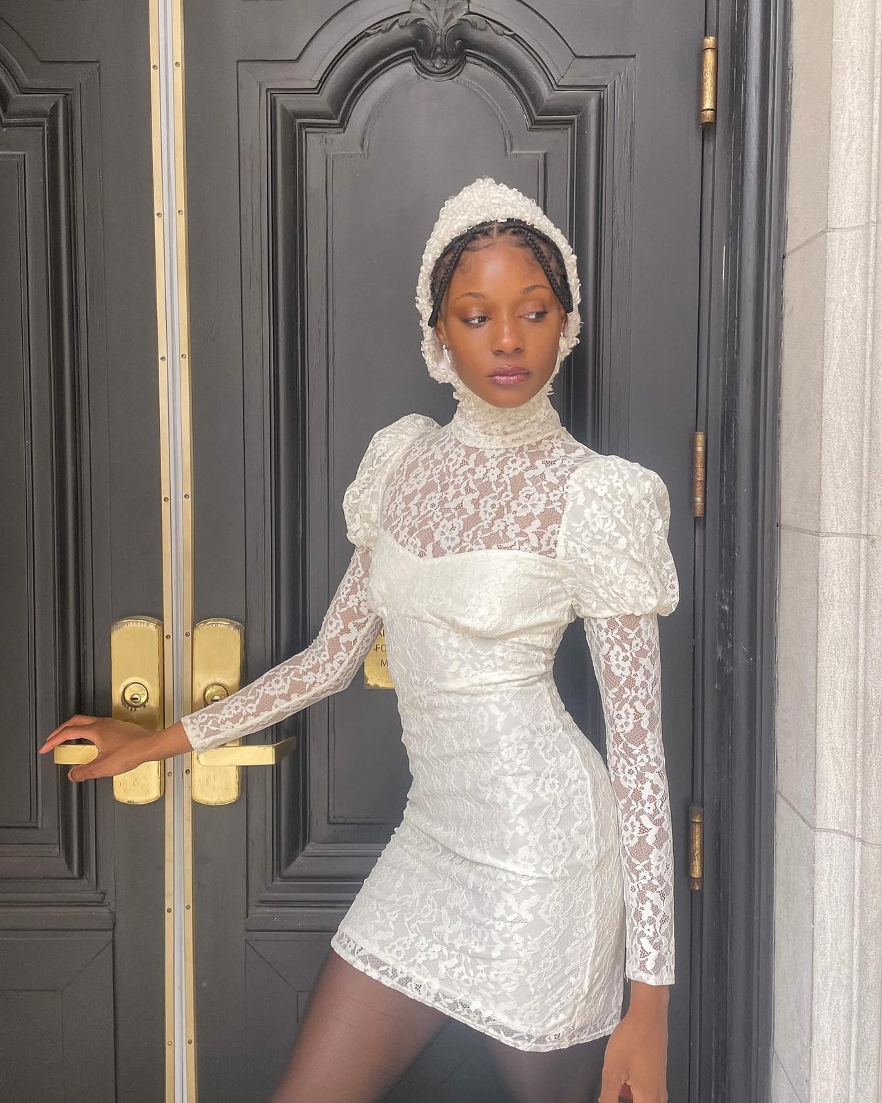 White Lace Mini Dress with Puff Sleeves White Lace Mini Dress with Puff Sleeves — Classy Coquette Outfits
