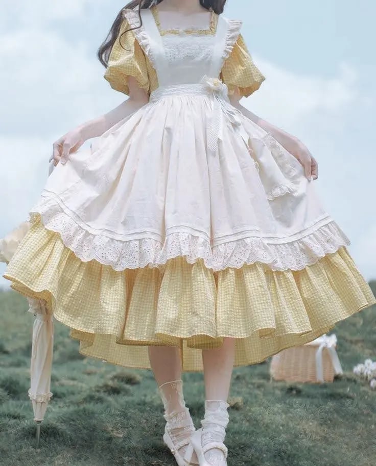 Yellow Gingham Dress with Apron Top Yellow Gingham Dress with Apron Top — Classy Coquette Outfits