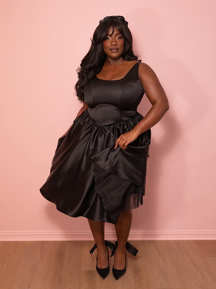 Black Satin Dress with Tulle Underskirt Black Satin Dress with Tulle Underskirt — Classy Coquette Outfits