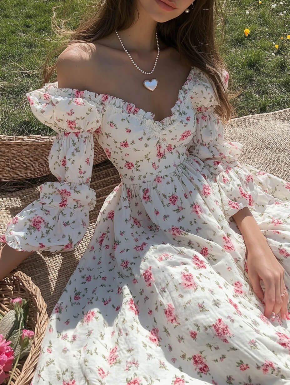 White Off-the-Shoulder Floral Dress White Off-the-Shoulder Floral Dress — Classy Coquette Outfits