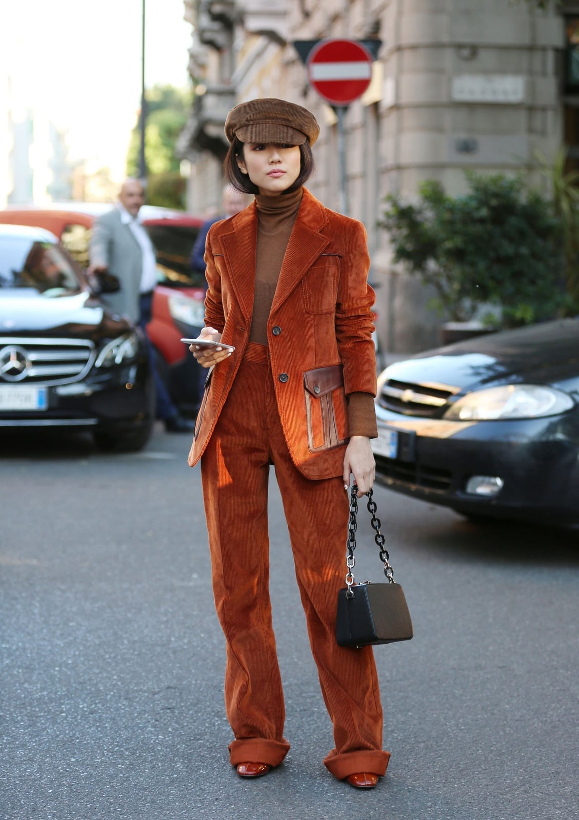 Burnt Orange Corduroy Suit With Turtleneck And Cap Burnt Orange Corduroy Suit With Turtleneck And Cap — Classy Corduroy Jacket Outfits