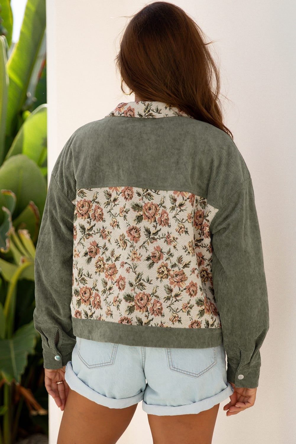 Sage Green Corduroy Jacket With Floral Tapestry Panel Sage Green Corduroy Jacket With Floral Tapestry Panel — Classy Corduroy Jacket Outfits