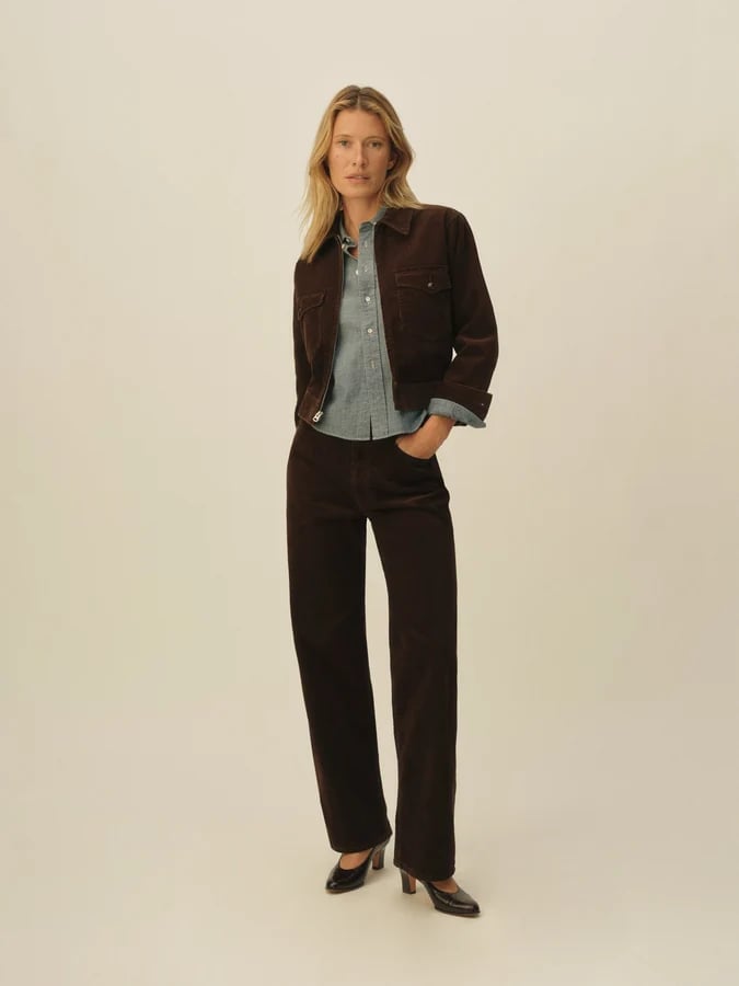 Dark Brown Corduroy Jacket With Denim Shirt And Pumps Dark Brown Corduroy Jacket With Denim Shirt And Pumps — Classy Corduroy Jacket Outfits