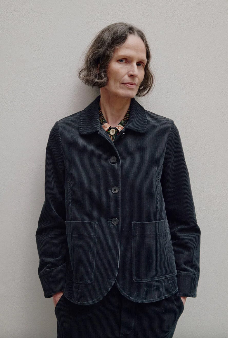 Dark Gray Corduroy Jacket With Patterned Blouse Dark Gray Corduroy Jacket With Patterned Blouse — Classy Corduroy Jacket Outfits