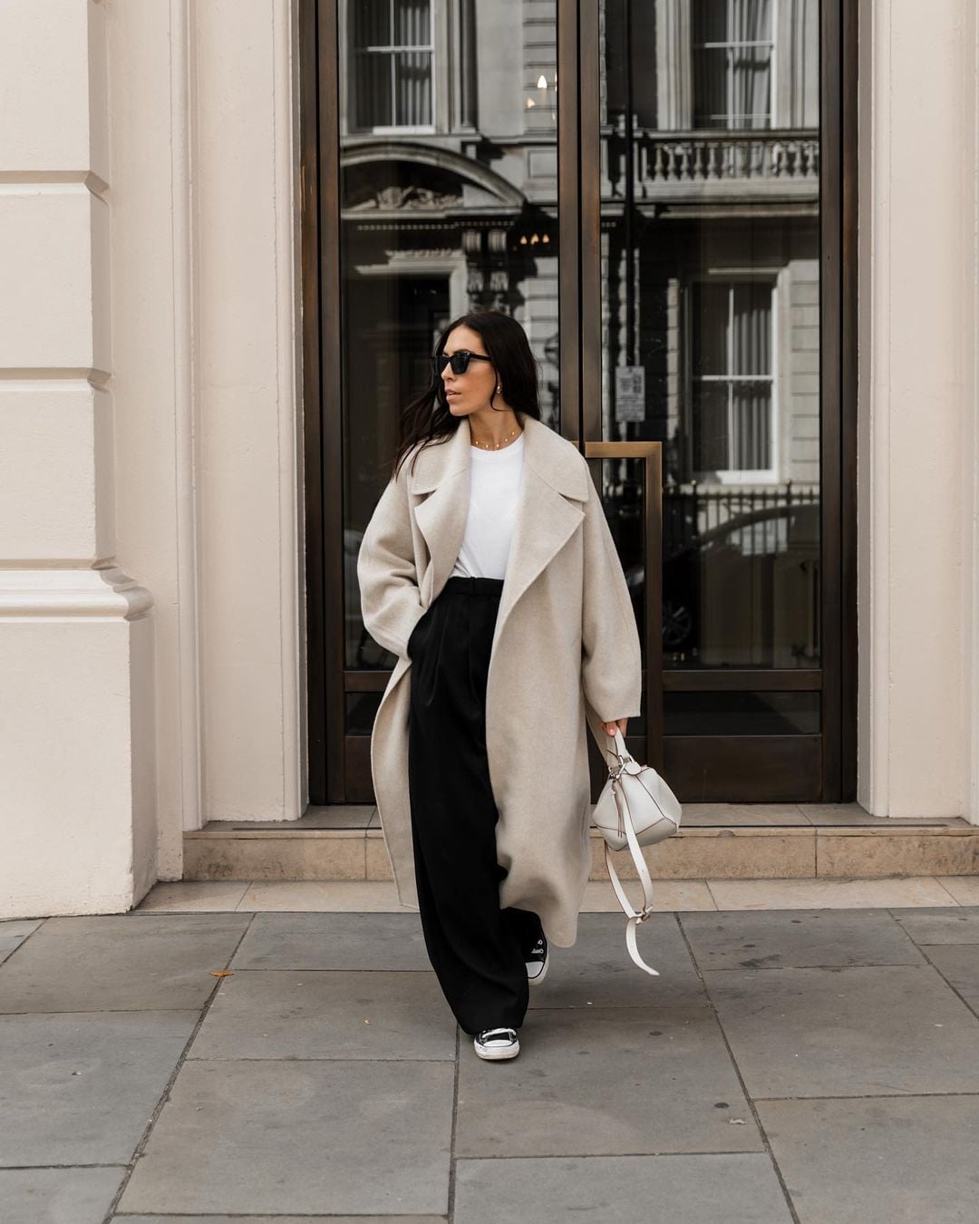 Cream Wool Coat with Black Trousers and A Delicate Gold Necklace — Classy Cream Outfits